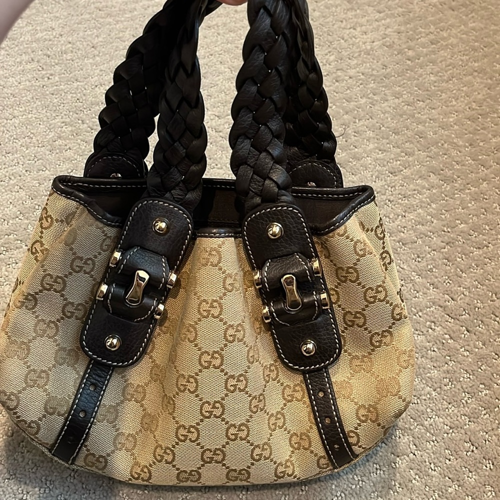 Gucci canvas bag with gold hardware